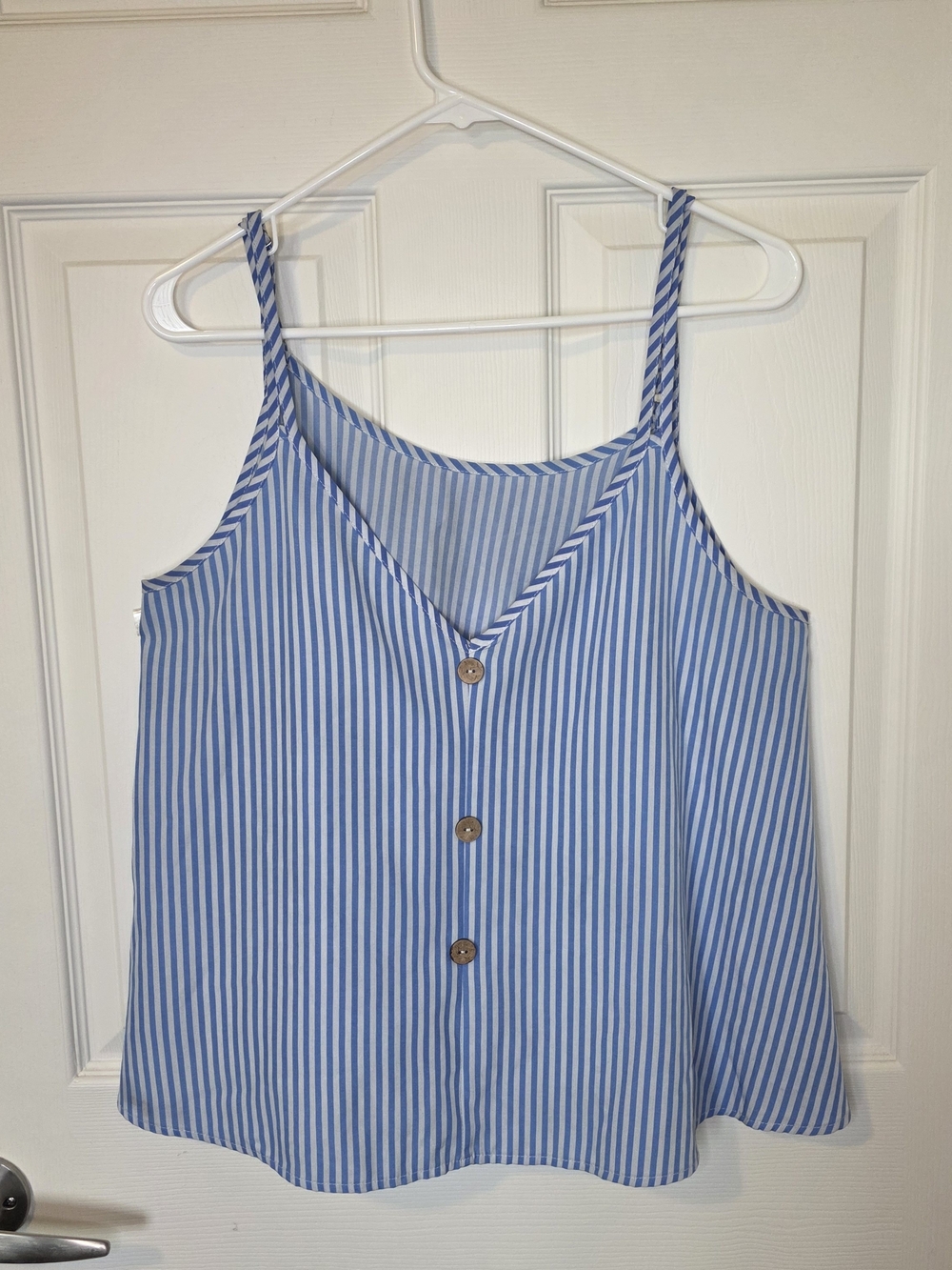 SHEIN Blue & White Striped Button-Front Cami Tank Top - Medium